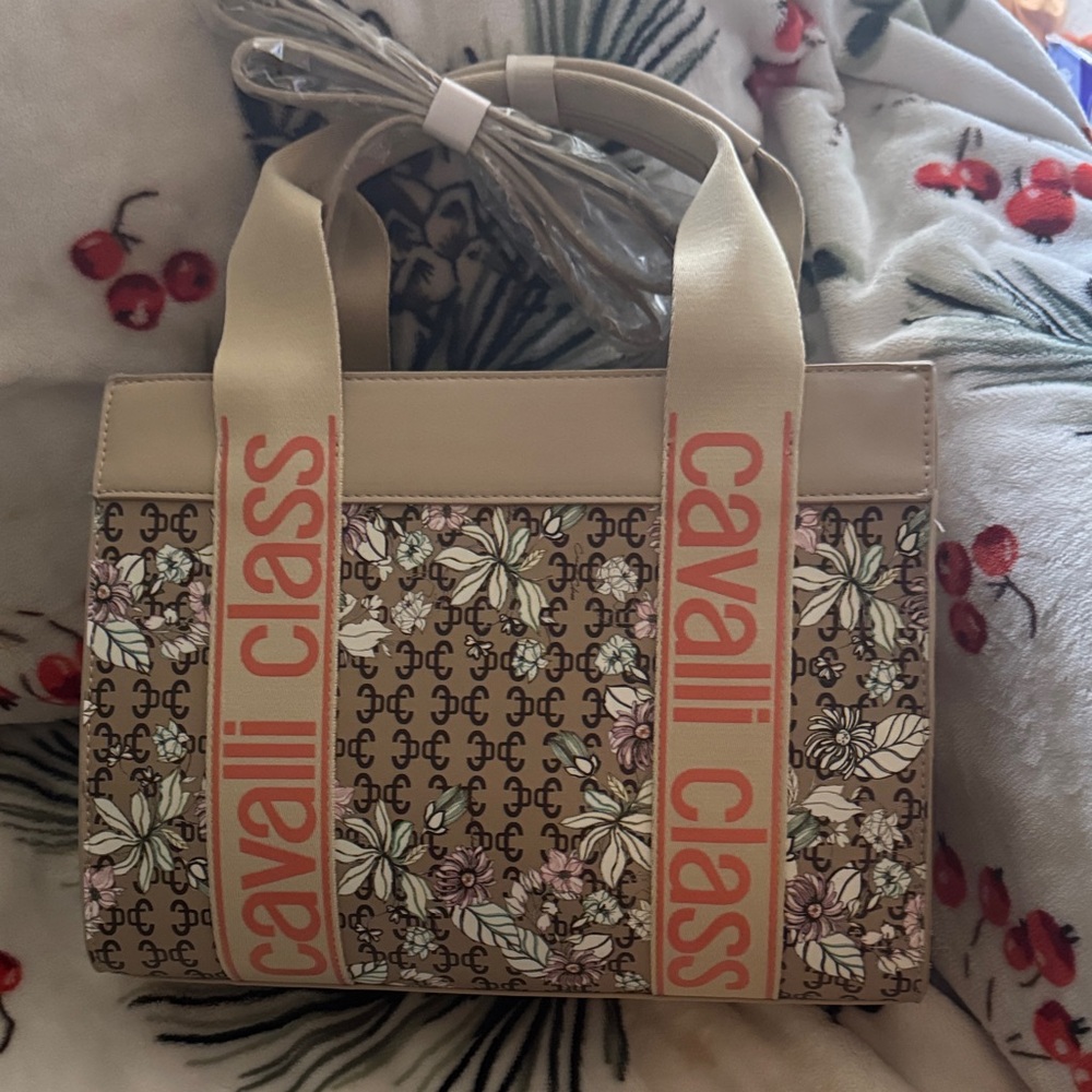 Cavalli Class Floral Beige and Pink Tote